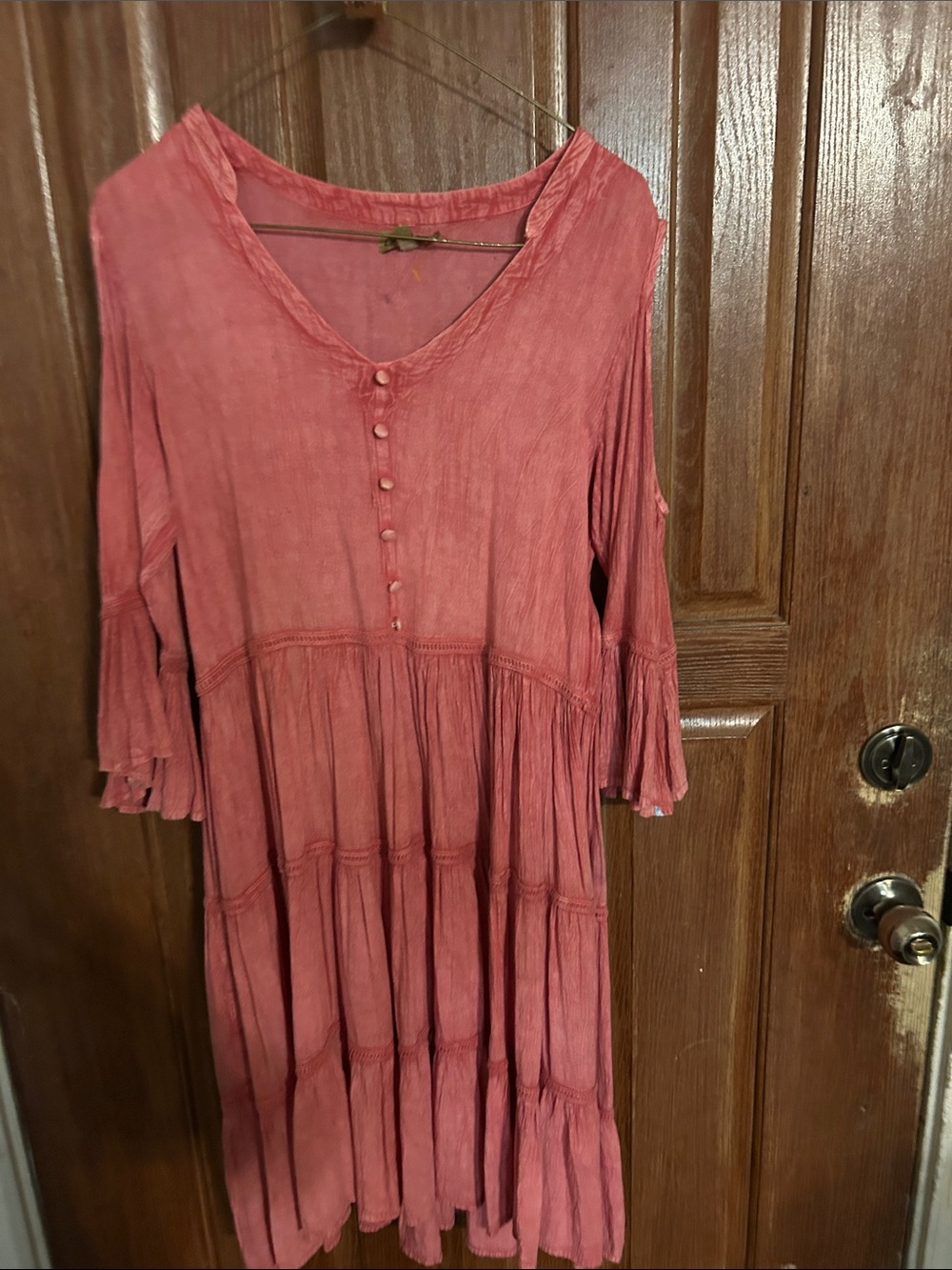 Washed Rose Tiered Button-Front Mini Dress